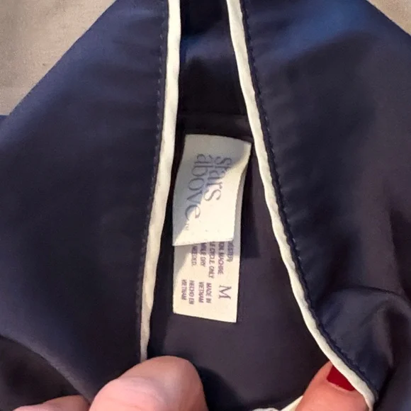 Elegant Navy Satin Pajama Set with white Accents size medium - Picture 5 of 5